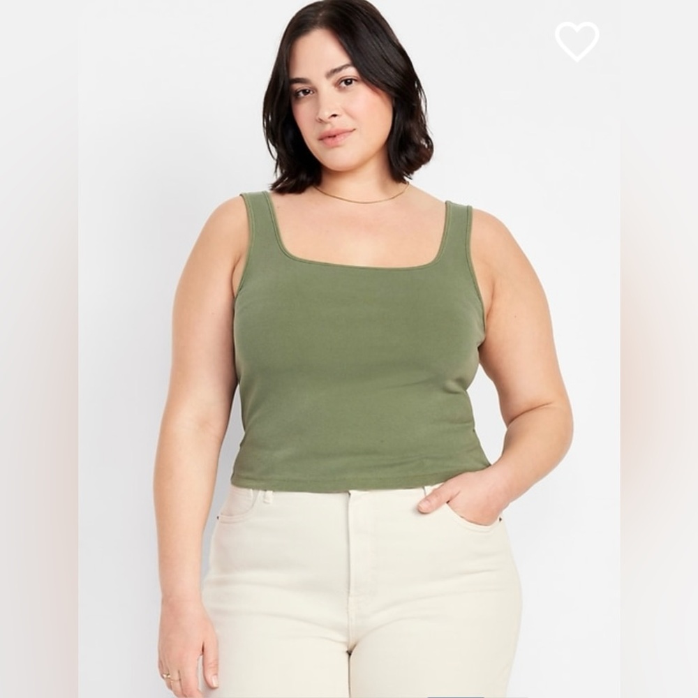 Old Navy Women’s Ultra-Crop Rib-Knit Square Neck Tank Top Olive  Size 3x